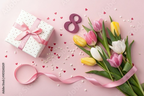 Happy Women's Day Gift, Flowers, and Festive Decorations