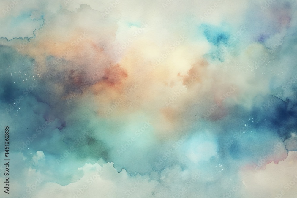 Abstract Watercolor Wash Celestial Dreamscape in Teal, Peach, and Grey Abstract Watercolor Wash Celestial Dreamscape in Teal, Peach, and Grey