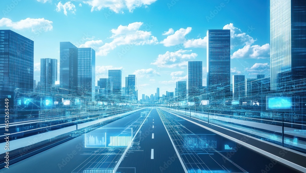 Fototapeta premium Futuristic Cityscape: Highway to Technological Advancement