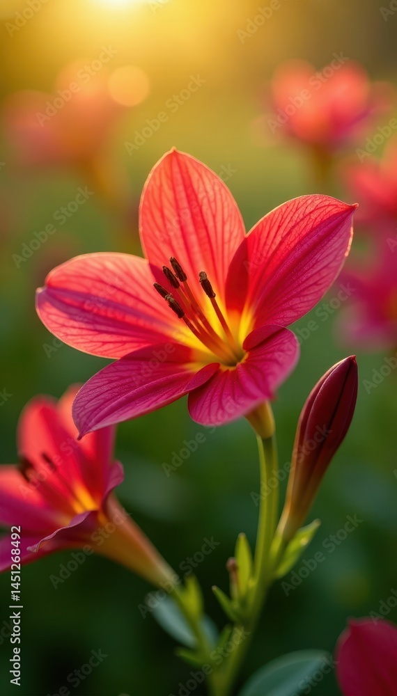 Radiant Alstroemeria blooms in warm morning light, field, sunlight Radiant Alstroemeria blooms in warm morning light, field, sunlight