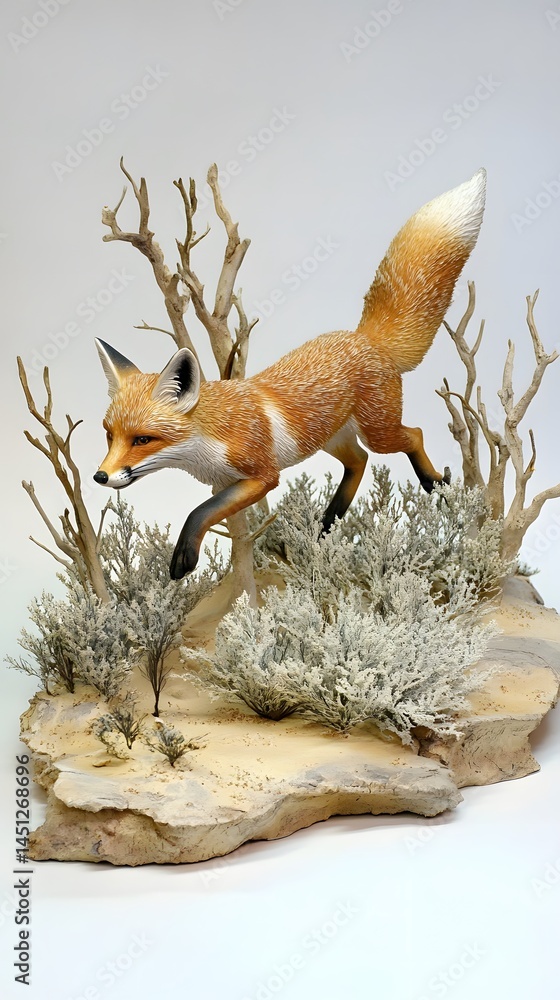 Obraz premium A desert fox running through sparse shrubs