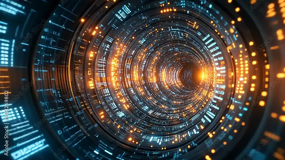 Futuristic tunnel with glowing circuits Futuristic tunnel with glowing circuits