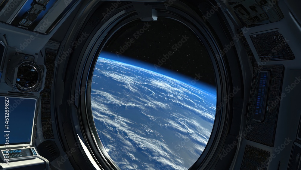 Earth from Space: A breathtaking view of our planet from a spacecraft porthole, showcasing the beauty and fragility of Earth's atmosphere and clouds. Earth from Space: A breathtaking view of our planet from a spacecraft porthole, showcasing the beauty and fragility of Earth's atmosphere and clouds.