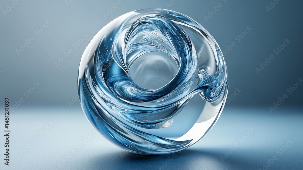 Abstract Swirling Blue Glass Orb 3D Render Abstract Swirling Blue Glass Orb 3D Render