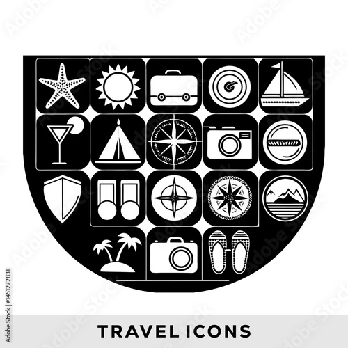 Black and White Round Travel Icons