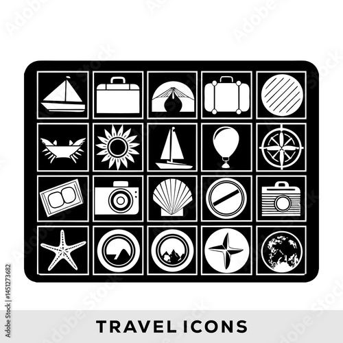 Black and White Round Travel Icons