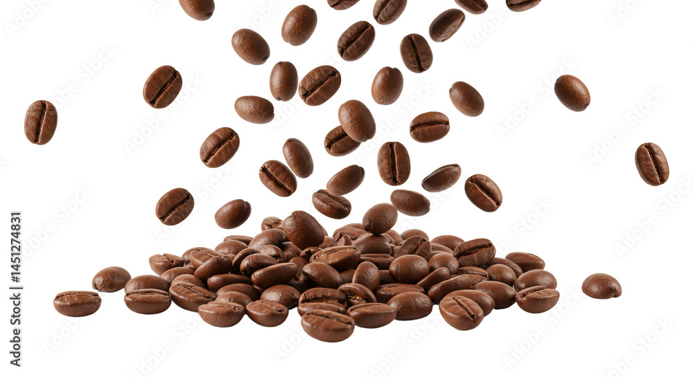 Obraz premium Roasted Coffee Beans Falling Isolated Aromatic Beverage Ingredient Motion