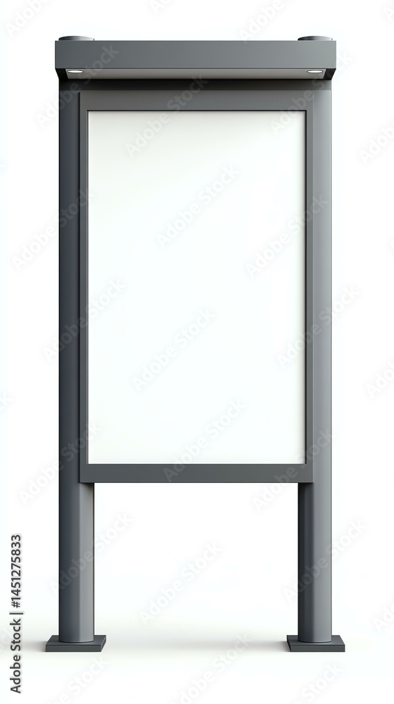 Fototapeta premium A realistic shot of a blank informational kiosk sign, realistic metal, clean white background, soft lighting