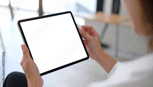  bussines women holding iPad with blank white screen