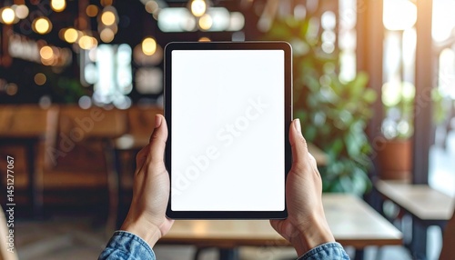  bussines women holding iPad with blank white screen