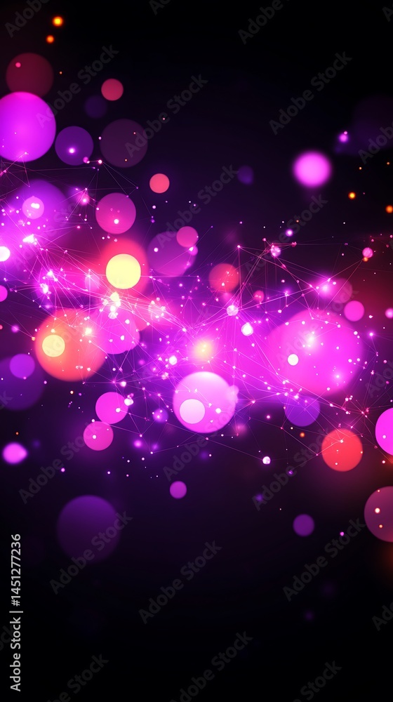 Illuminated purple spheres interconnected network with blurred effect Illuminated purple spheres interconnected network with blurred effect