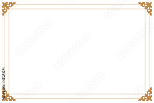 Elements of ornate vintage frames. Border gold on white classic calligraphy swirls, floral motifs. Design print for greeting cards, wedding invitations, restaurant menu, royal certificates. Set 5