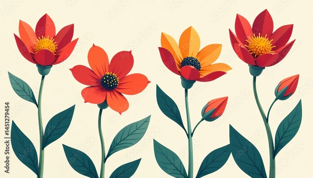 Bold graphic blooms, geometric stems & sharp petals, bright, simple Bold graphic blooms, geometric stems & sharp petals, bright, simple