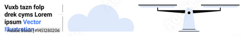 Drone with two horizontal propellers flying near a simple cloud in a clean, open space. Ideal for technology, aviation, innovation, automation, modern design, tech solutions, simple landing page