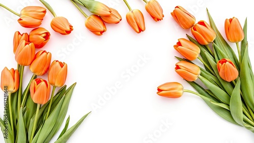 Orange Tulip Bouquet, Isolated on White, Wedding Flat Lay