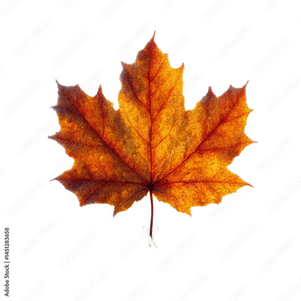 Fototapeta premium Single Vibrant Autumn Maple Leaf Isolated on White Transparent background