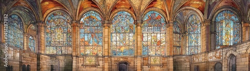 Beautiful stained glass windows in historic cathedral interior.