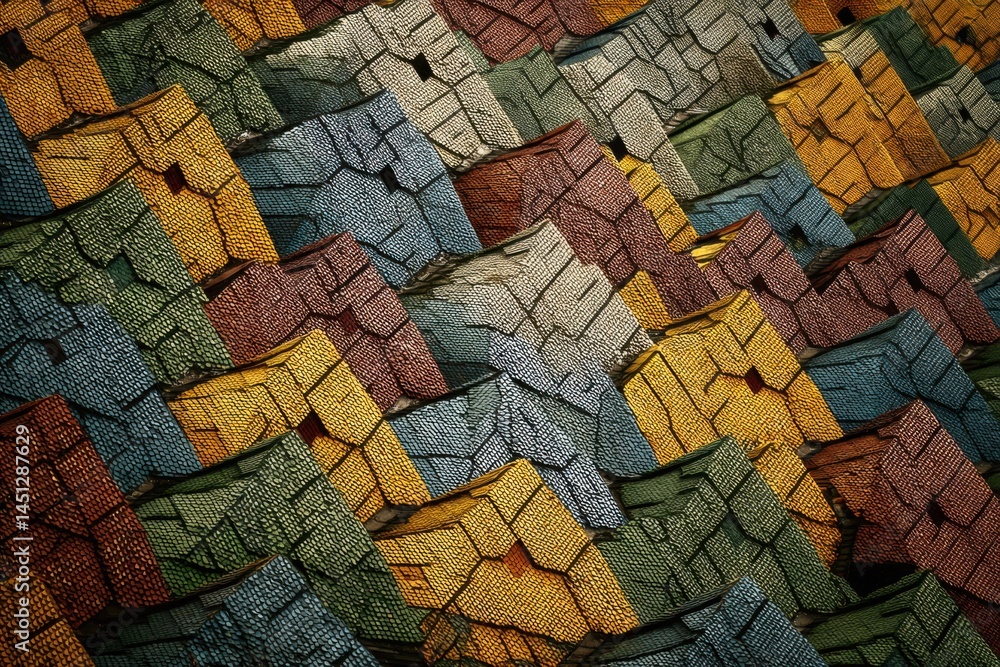 Obraz premium Tessellated landscapes in utopian-surrealism with geometric patterns and copy space above
