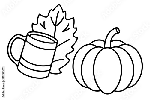 Autumn Harvest Illustration Mug Pumpkin Leaf Design