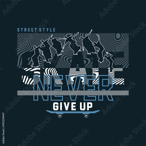 Bold and edgy vector typography design for extreme skateboard sports featuring street-style slogans and motivational words that celebrate freedom, risk-taking, energy, and unstoppable urban spirit.
