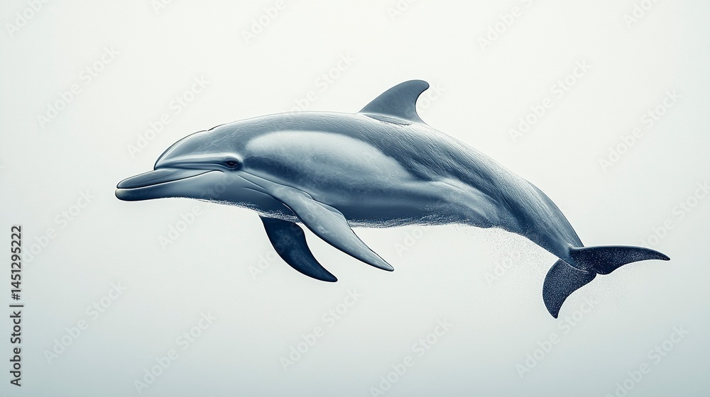 Side profile of a bottlenose dolphin, clean white studio backdrop Side profile of a bottlenose dolphin, clean white studio backdrop