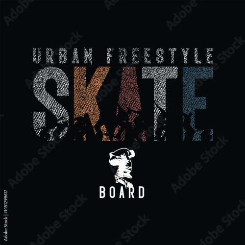 Bold and edgy vector typography design for extreme skateboard sports featuring street-style slogans and motivational words that celebrate freedom, risk-taking, energy, and unstoppable urban spirit.
