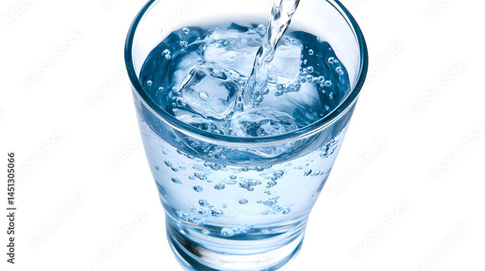 A refreshing glass of water filled with ice cubes, captured in a A refreshing glass of water filled with ice cubes, captured in a