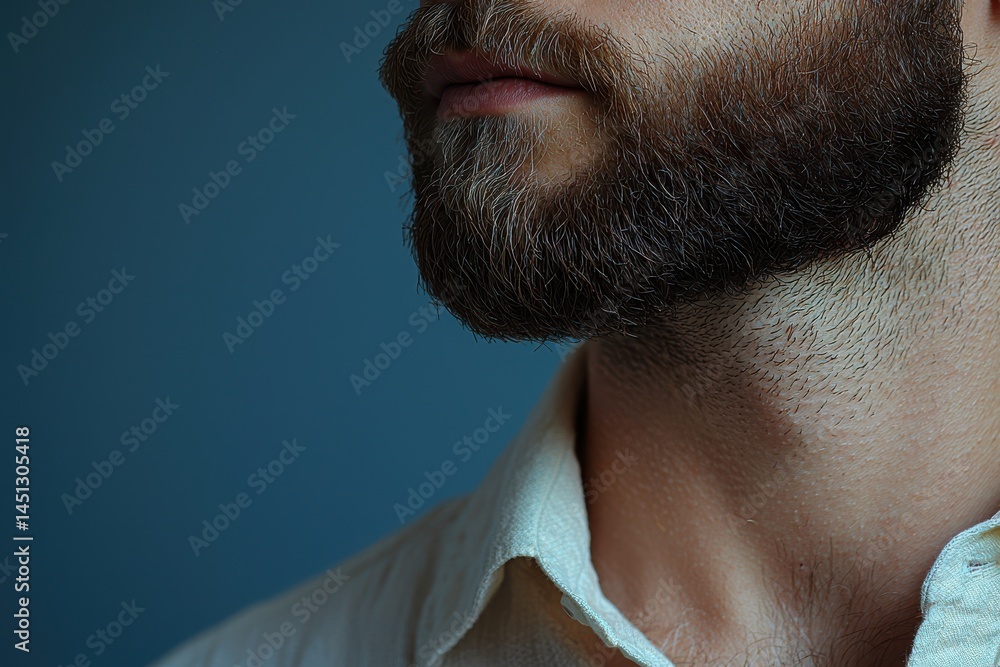 Obraz premium Close-up of a Bearded Man's Lower Face and Neck