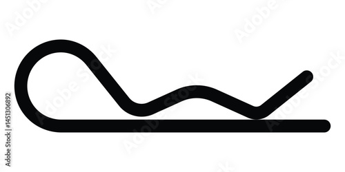 Spring cotter pin vector icon. R-clip or hitch pin clip for securing axles or shafts. Mechanical fastener or hardware component symbol. Black silhouette isolated on white background.