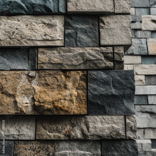 Textured stone wall with a mix of colors and patterns, ideal for architectural designs.