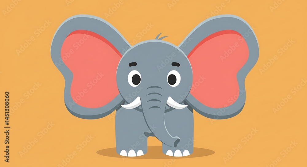 Fototapeta premium Cartoon Elephant Illustration on Orange Background