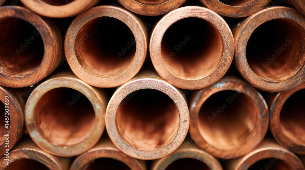 copper pipes stacked in a neat arrangement. copper pipes stacked in a neat arrangement.