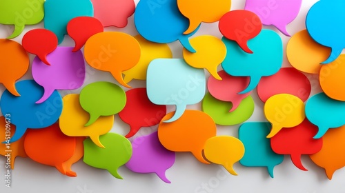 colorful speech bubbles, representing communication and ideas.