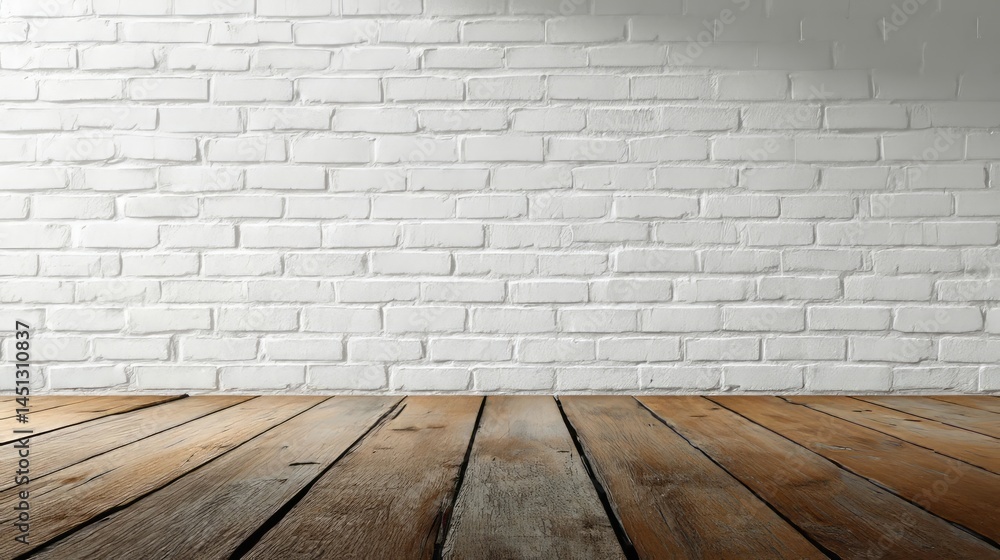 Fototapeta premium a brick wall and a wooden floor.