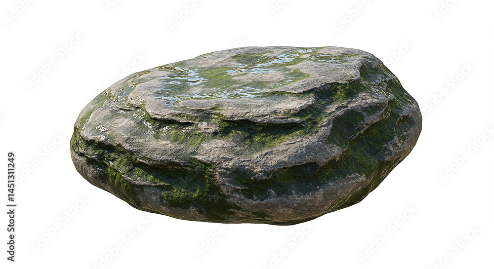 Wet mossy rock isolated on white background Wet mossy rock isolated on white background