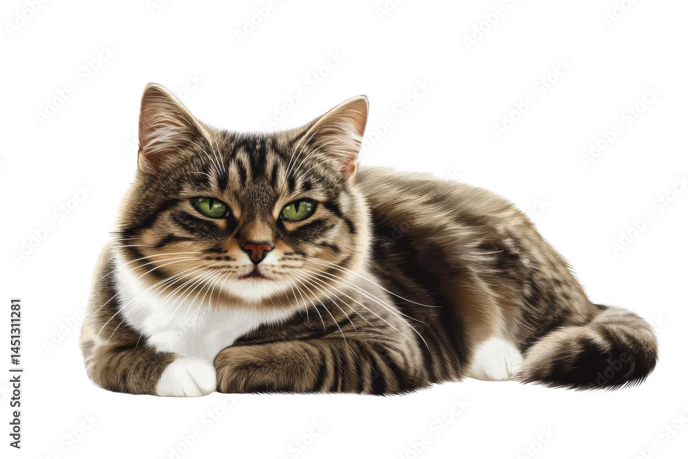 Obraz premium Relaxed Domestic Tabby Cat Lies Down and Relaxed in Home Ambiance