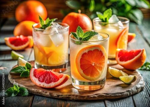 Summer Citrus Cocktails: Refreshing Grapefruit Lemonade & Alcohol Drinks Photography