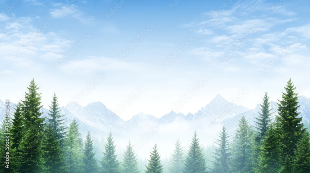 Fototapeta premium Misty Mountain Majesty: A Serene Forest Landscape