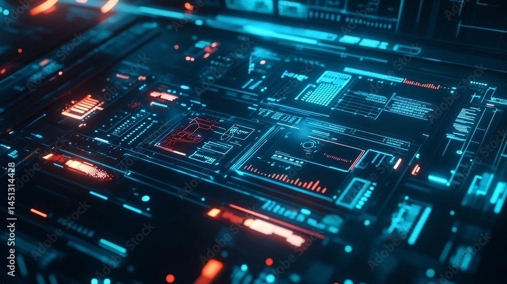 Futuristic motherboard with intricate network connections and vibrant illumination Futuristic motherboard with intricate network connections and vibrant illumination