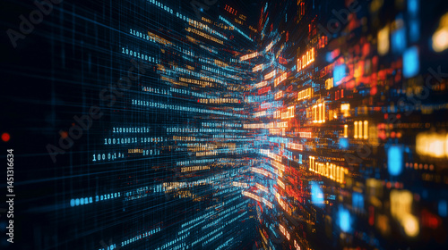 Wallpaper Mural Digital Frontier: A dynamic visual of complex data streams cascading through an abstract digital space, reflecting technological advancement and data flow. Torontodigital.ca