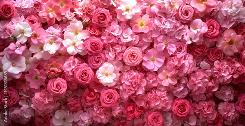 Wallpaper Mural Vibrant display of pink and white flowers creates lush, romantic backdrop. arrangement includes roses and hydrangeas, showcasing variety of shades and textures, perfect for floral themed setting Torontodigital.ca