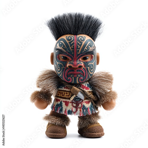 Obraz na płótnie Maori doll wearing traditional attire, white isolated background w salonie