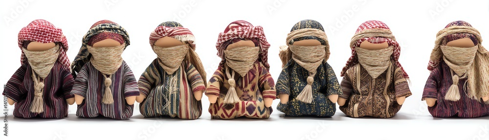 Traditional figurines representing diverse cultural heritage, white isolate background