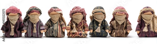 Traditional figurines representing diverse cultural heritage, white isolate background