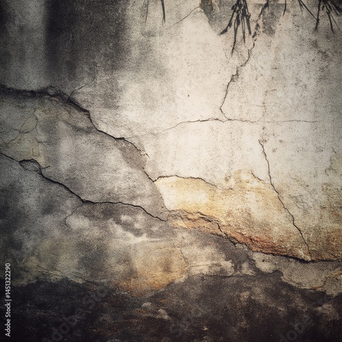 Obraz na płótnie Textured wall with cracks and peeling paint, close-up, isolated background. w salonie