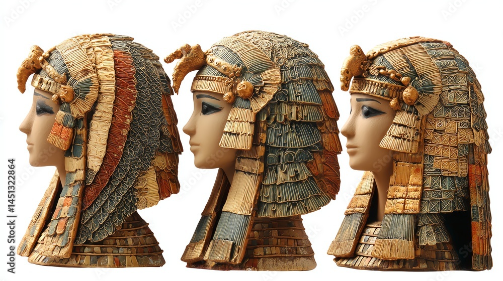 Three elegant pharaoh busts showcasing ancient Egyptian artistry.