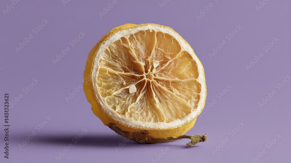 Dried lemon slice on a purple background.