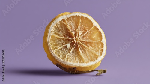 Obraz na płótnie Dried lemon slice on a purple background. w salonie