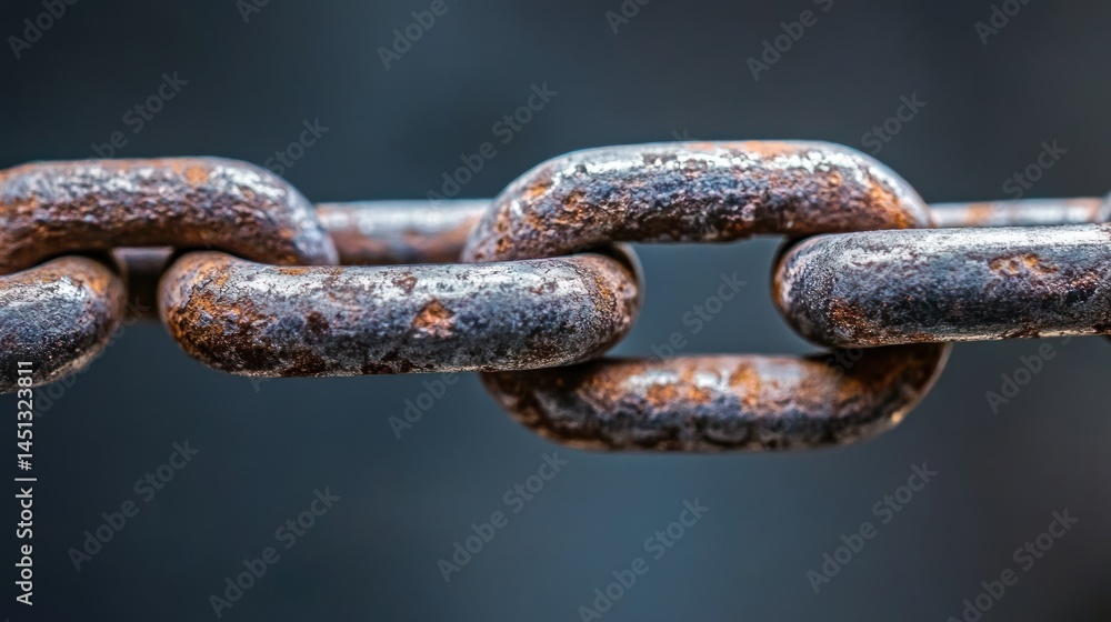 Close-Up View of an Interlocked Rusty Metal Chain Against a Dim Background Close-Up View of an Interlocked Rusty Metal Chain Against a Dim Background