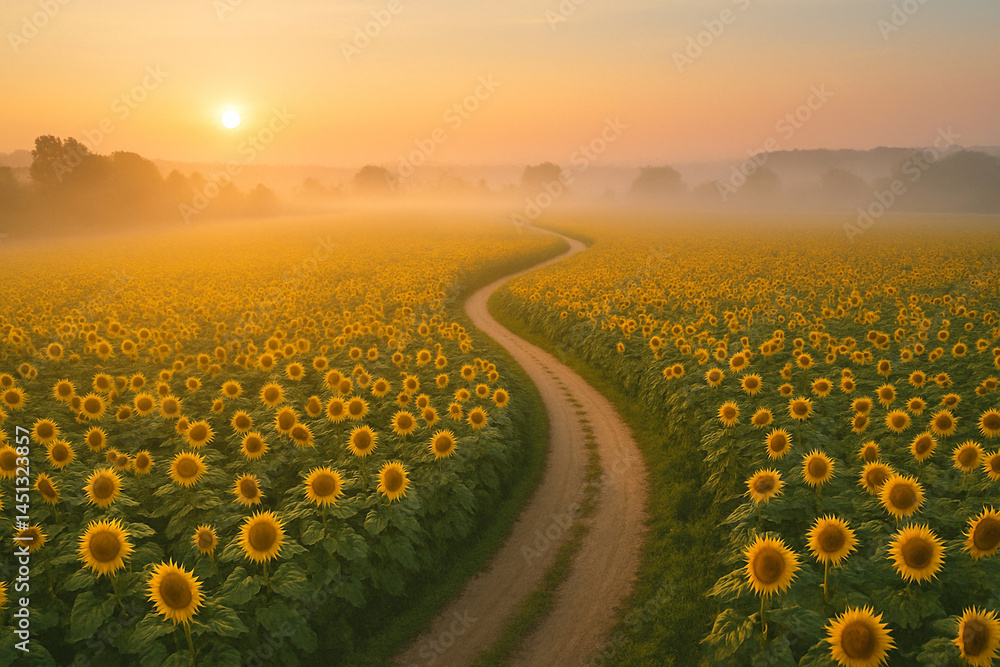 Fototapeta premium sunflower field at sunset